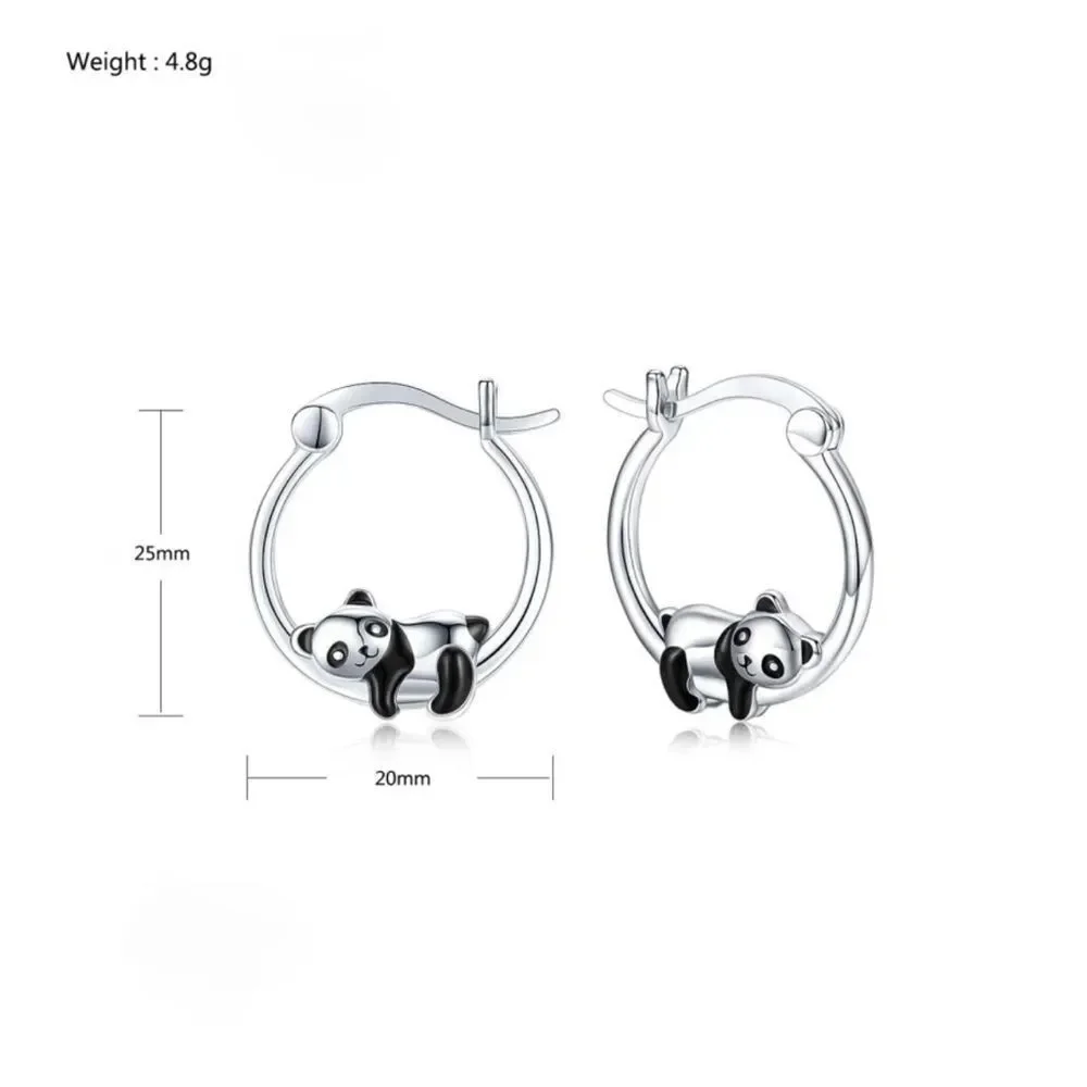 New’ Cute Panda Hoop Silver Earrings Animal print earrings